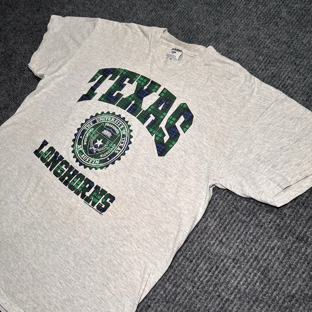 Vintage Texas Longhorns Shirt Adult L Plaid‎ Green Graphics Jerzees Tag NCAA